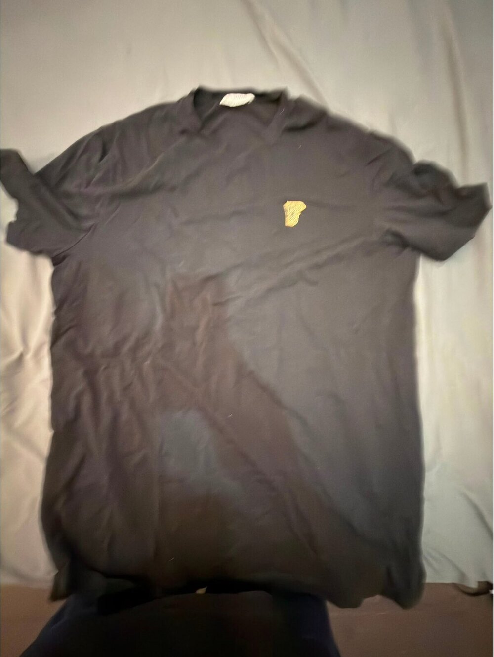 Versace Black T-Shirt with Gold Embroidered Logo, Size Large